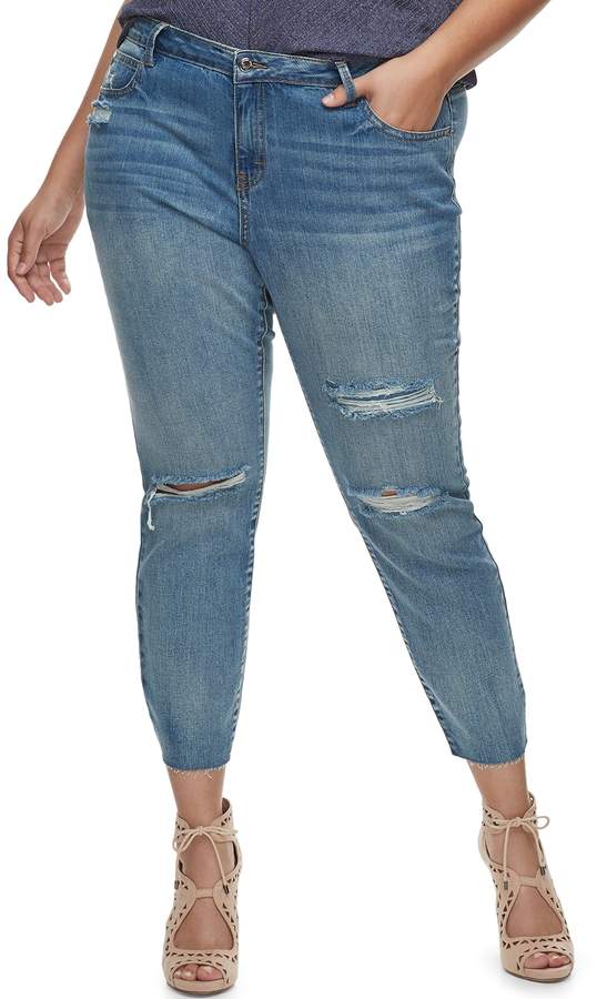 Plus Size Embellished Distressed Skinny Ankle Jeans