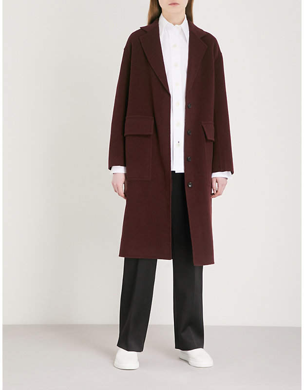 Asymmetric wool and cashmere-blend coat