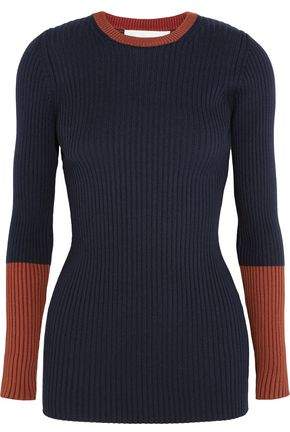 Two-Tone Ribbed Wool-Blend Sweater