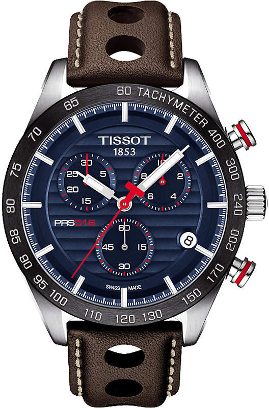 T100.417.16.041.00 V8 stainless steel and leather chronograph watch