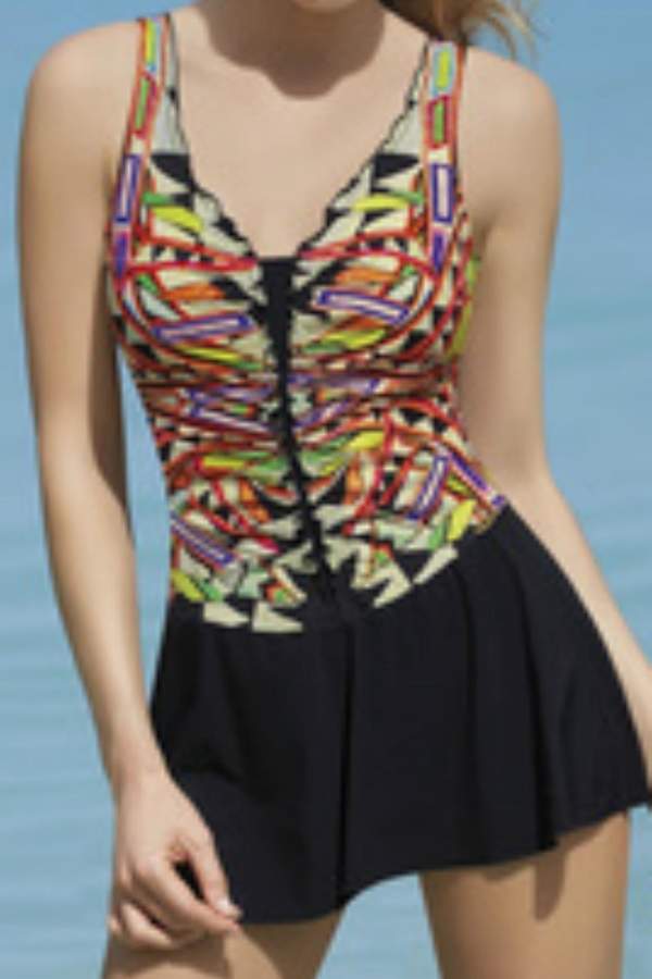 Beach Fashion Geometric Skirted Swimsuit