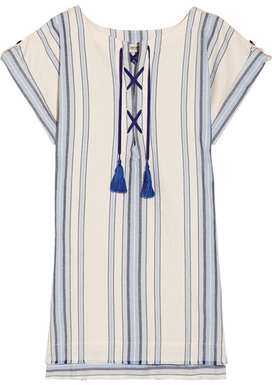 Halima Striped Cotton And Linen-blend Mini Dress - Sky blue