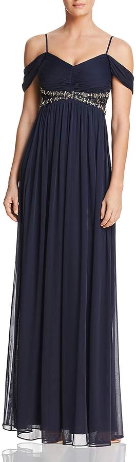 Draped Cold-Shoulder Gown