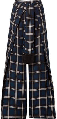 Mother of Pearl Georgina Tie-front Checked Twill Wide-leg Pants - Midnight blue Mother of Pearl Georgina Tie-front Checked Twill Wide-leg Pants - Midnight blue