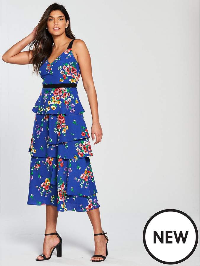 Printed Tiered Midi Tea Dress