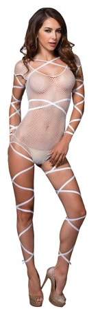 Women's Fishnet Cap Sleeve Teddy, White, One Size