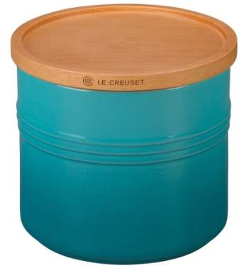 Glazed Stoneware 1 1/2 Quart Storage Canister with Wooden Lid