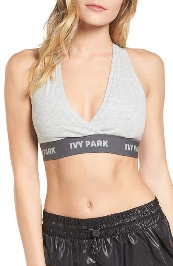 R) Plunge Crossover Rib Knit Sports Bra