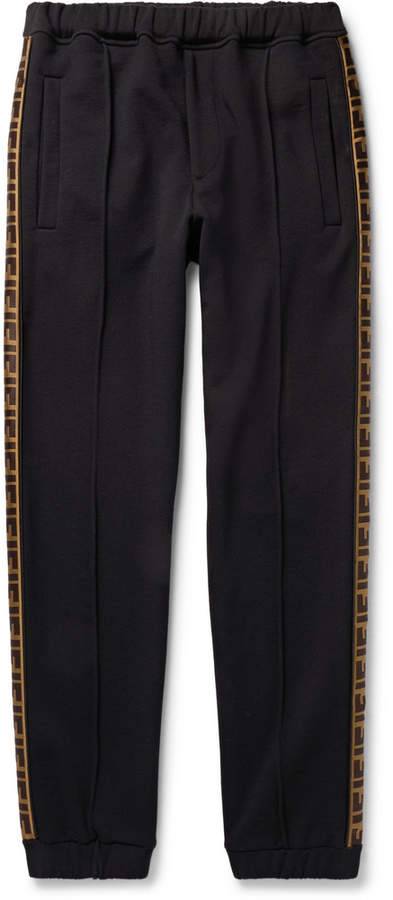 Slim-Fit Tapered Webbing-Trimmed Fleece-Back Jersey Sweatpants
