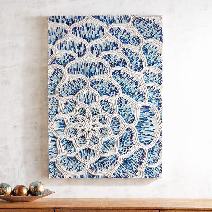 Blue Floral Mosaic Wall Panel