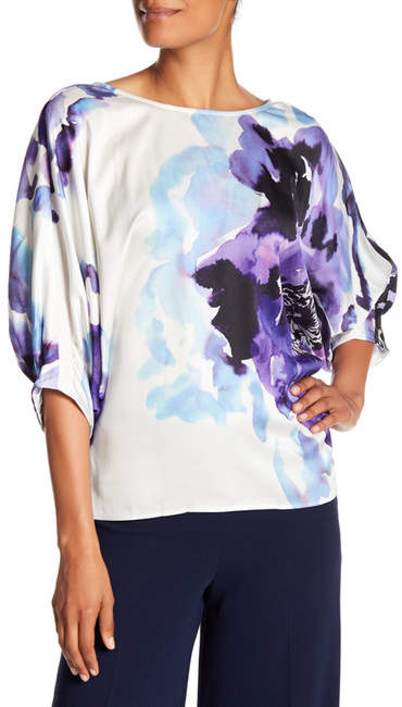 Garland 3/4 Dolman Sleeve Floral Print Blouse