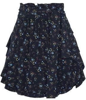 Ruffled Floral-Print Crepe De Chine Mini Skirt