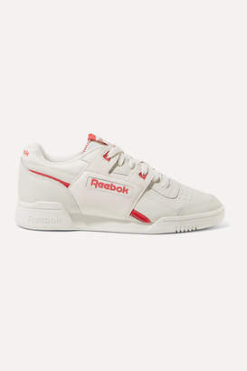 Reebok Workout Lo Plus Grosgrain-trimmed Leather Sneakers - White