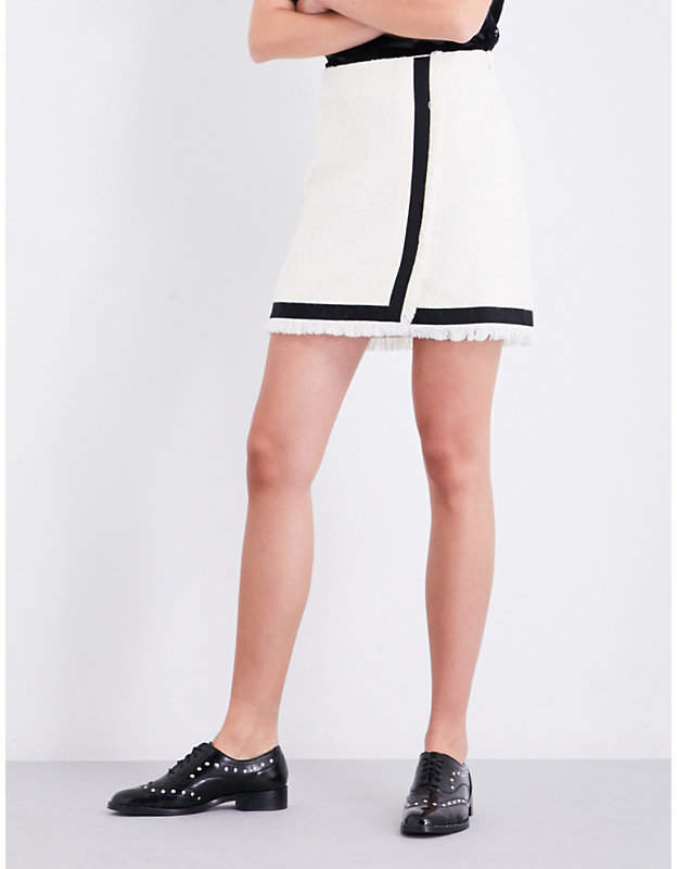 Frayed-edges tweed skirt