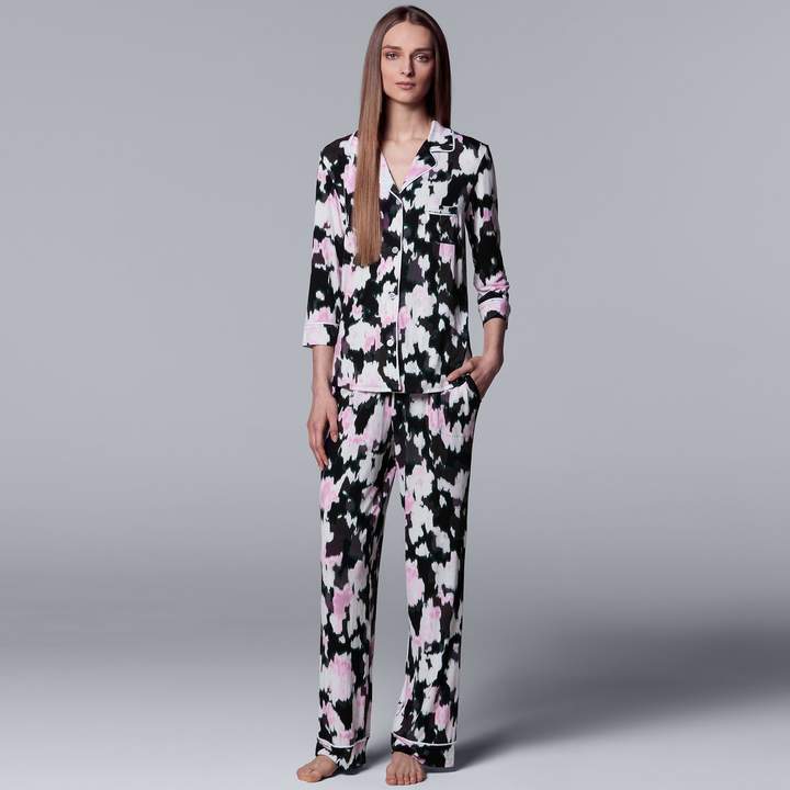 Women's Simply Vera Printed Notch Collar Shirt & Pants Pajama Set