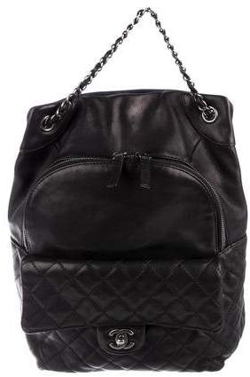 Black quilted lambskin leather Chanel backpack