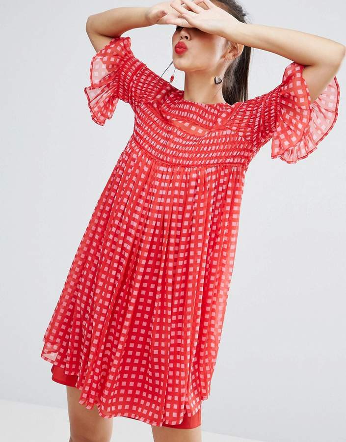 Gingham Smock Dress with Shirring Detail