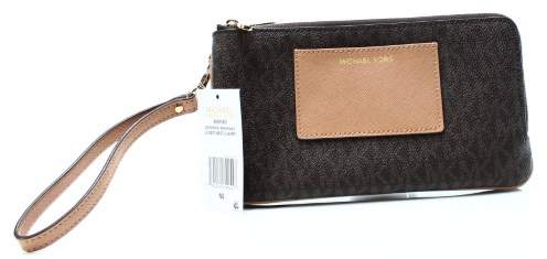 Michael Kors Large Brown Double Zip Wristlet with Pocket - BROWNS - STYLE