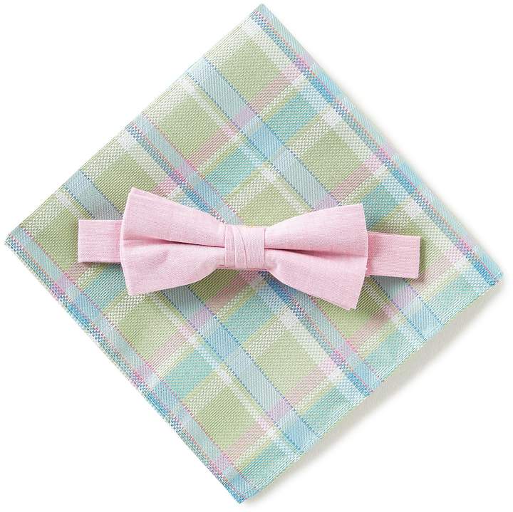 Chambray Bow Tie and Plaid Pocket Square Set