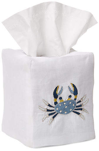 Crab Tissue Box Cover - Blue/White