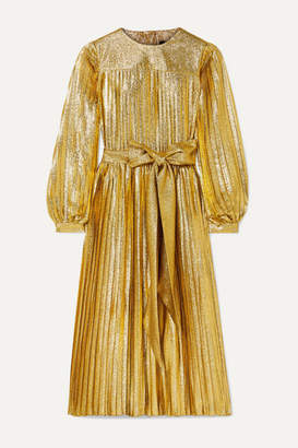 Marc Jacobs Pleated Metallic Silk-blend Midi Dress - Gold Marc Jacobs Pleated Metallic Silk-blend Midi Dress - Gold