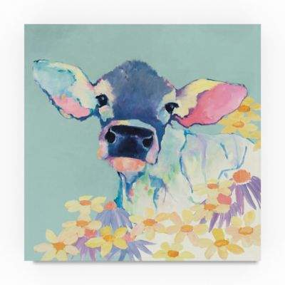 Trademark Fine Art Bessie Flowers Teal 18-Inch Square Canvas Wall Art