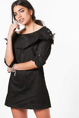 Damen Rosie Sommerkleid aus Baumwolle mit Ösen in Schwarz größe 34