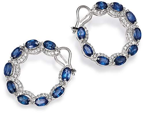 Sapphire & Diamond Hoop Front Earrings in 14K Whit...