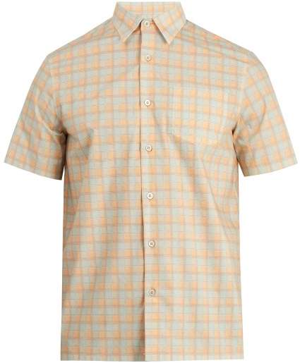 Point-collar checked cotton shirt
