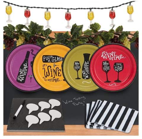 32ct Wine Time Appetizer Pack with Chalkboard Runner Cheese Board & Décor
