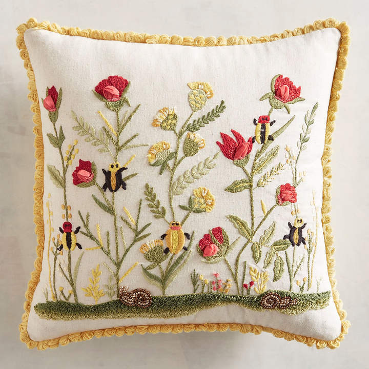 Embroidered Floral Beetles Pillow