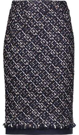 Canvas-Trimmed Metallic Tweed Pencil Skirt