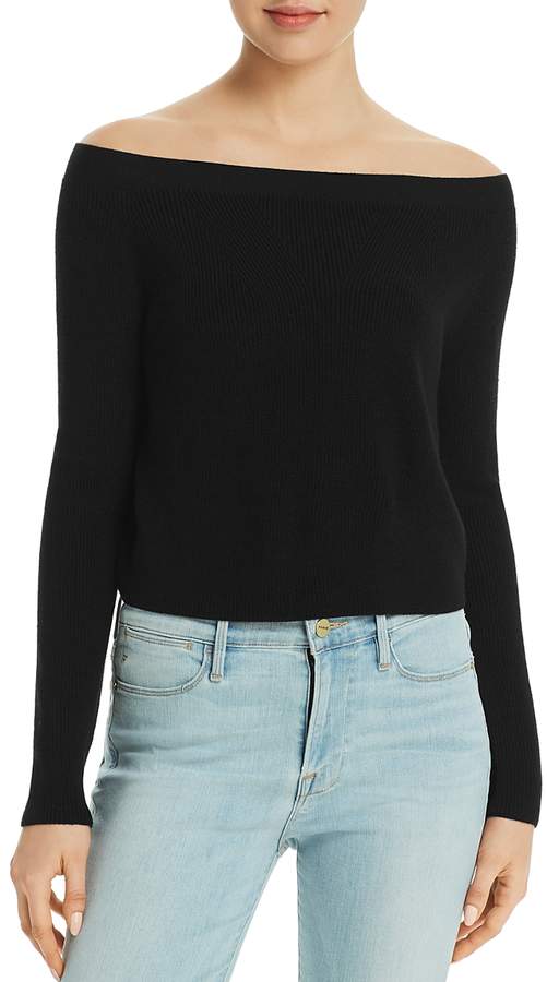 Off-the-Shoulder Cropped Ribbed Sweater