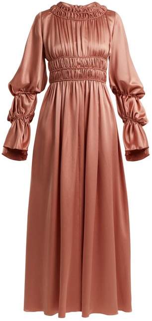 Zoya gathered silk-satin dress