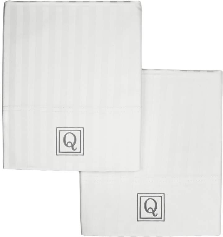 Luxor Linens Valentino Stripe 1200 TC Monogram Pillowcase Set (Standard)