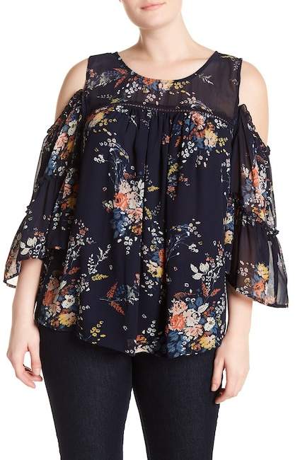 Cold Shoulder Bell Sleeve Top (Plus Size)