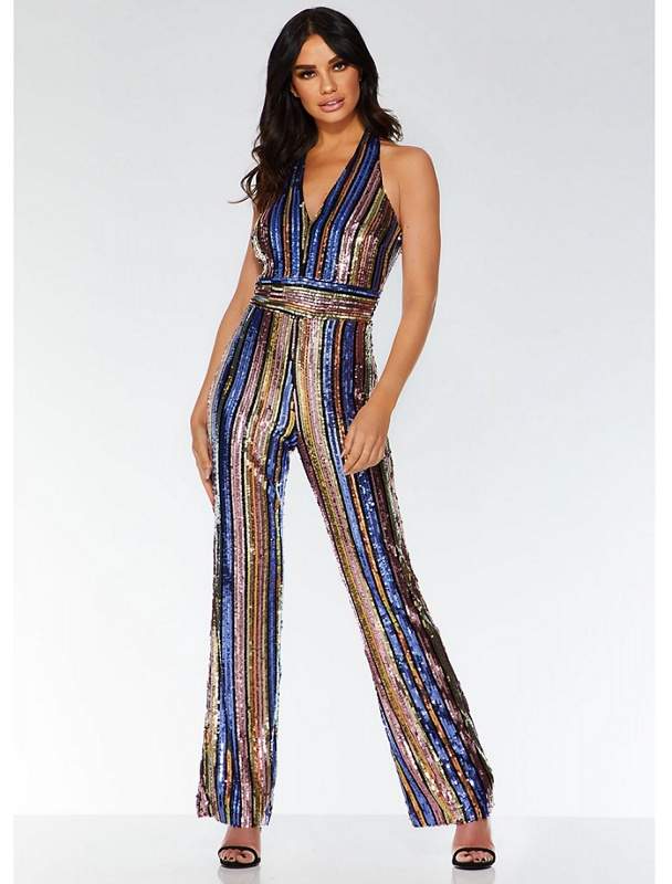 Towie Gold And Pink Sequin Stripe Jumpsuit
