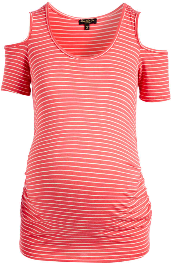 Bright Coral & Ivory Stripe Maternity Cutout Top