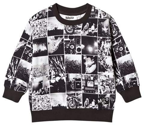 Black and White Rock and Roll Print Sweatshirt