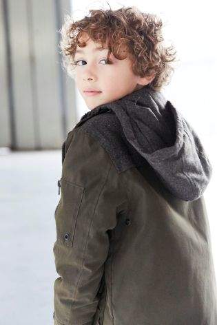 Boys Khaki Heritage Mix Fabric Jacket (3-16yrs) - Green