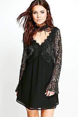 Deanna Ausgestelltes Kleid mit Front zum Schnüren in Schwarz größe 34