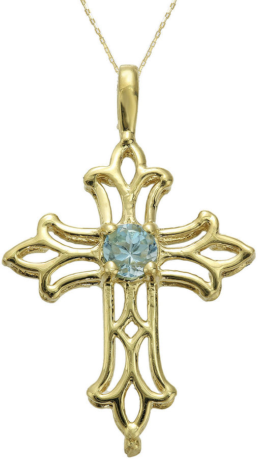 JCPenney FINE JEWELRY Genuine Blue Topaz 10K Yellow Gold Cross Pendant