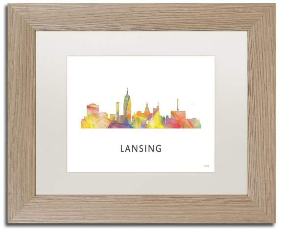 Trademark Fine Art 'Lansing Michigan Skyline Wb 1' Framed Art, Birch Frame, White Matte