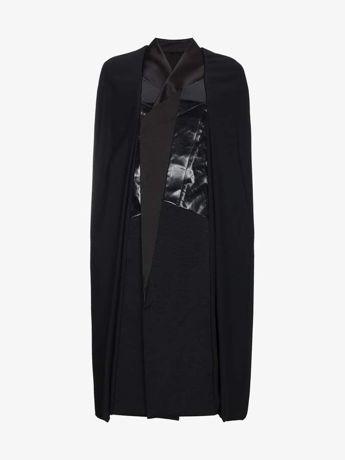 Leather panel cape coat