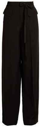 Valentino Tie Waist Wide Leg Silk Crepe De Chine Trousers - Womens - Black