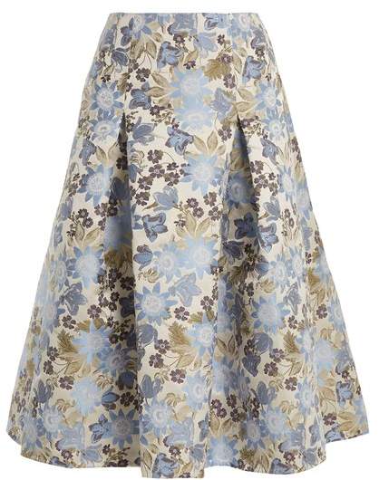 Aaliyah floral-jacqaurd midi skirt