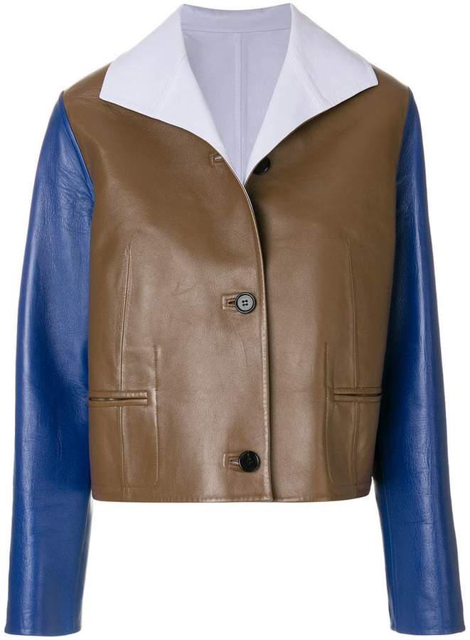 colour block leather jacket