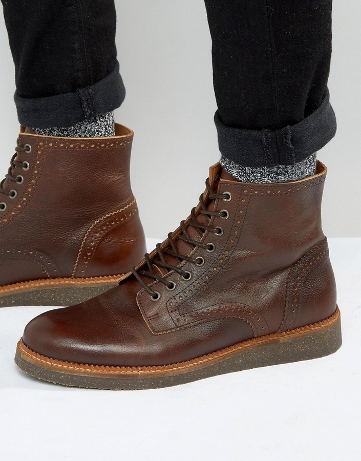 Asos Brogue Boots With Cork Sole In Tan Leather - ShopStyle.co.uk Men