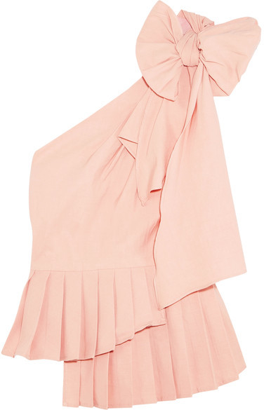  Bow-embellished One-shoulder Poplin Top - Pastel pink