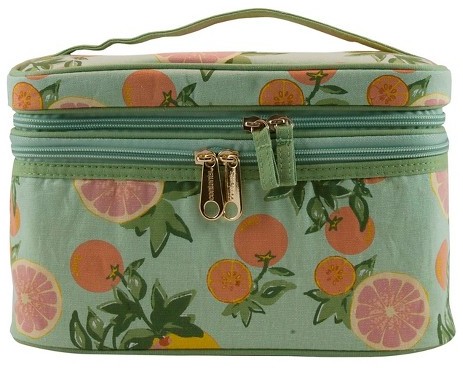  Citrus Floral Double Zip Train Case Cosmetic Bag